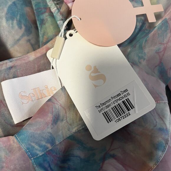 NEW SELKIE Sz XS The Princess Mini Dress in Stepmom Pastel Watercolor - Picture 6 of 13